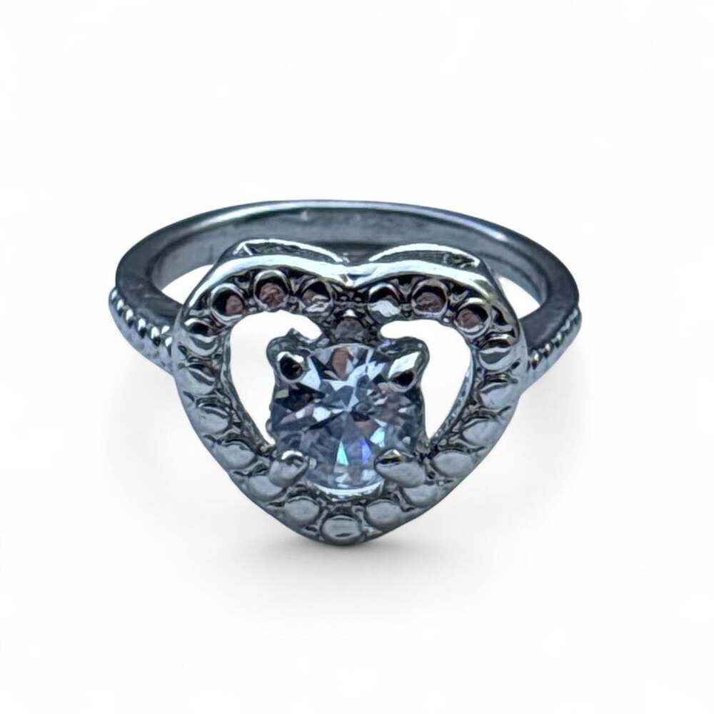 Mystic Silver Heart Ring With Clear Gemstone